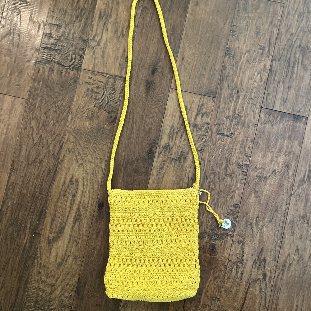 The SAK Crochet Tote Mustard Yellow Crossbody Bag Woven Slouchy Purse